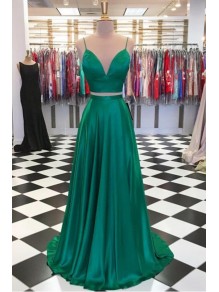 A-Line Two Pieces Green Long Prom Dresses Formal Evening Gowns 99501892 A-Line Two Pieces Green Long Prom Dresses Formal Evening Gowns 99501892