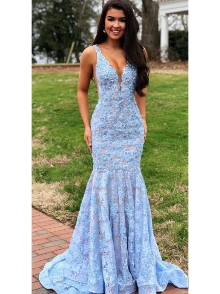Mermaid Lace V-Neck Long Prom Dresses Formal Evening Gowns 99501902 Mermaid Lace V-Neck Long Prom Dresses Formal Evening Gowns 99501902