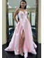 A-Line Long Pink V-Neck Long Prom Dresses Formal Evening Gowns 99501919