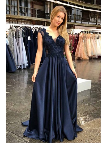 A-Line Lace V-Neck Long Prom Dresses Formal Evening Gowns 99501922 A-Line Lace V-Neck Long Prom Dresses Formal Evening Gowns 99501922