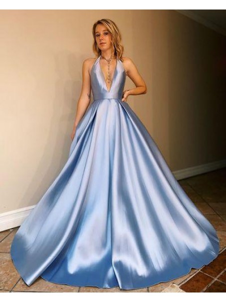 A-Line Backless V-Neck Long Prom Dresses Formal Evening Gowns 99501938