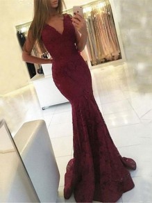 Mermaid Lace V-Neck Long Prom Dresses Formal Evening Gowns 99501939 Mermaid Lace V-Neck Long Prom Dresses Formal Evening Gowns 99501939
