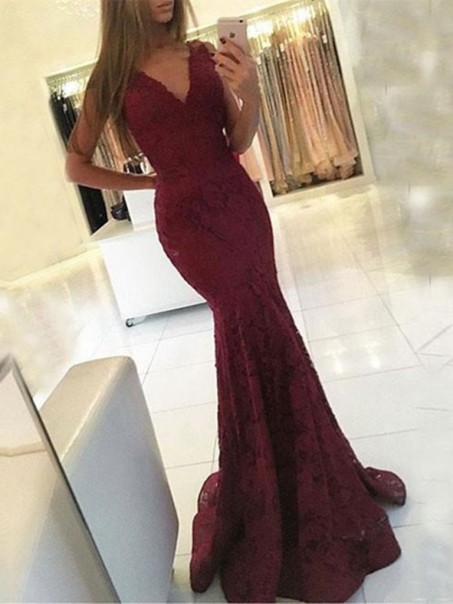 Mermaid Lace V-Neck Long Prom Dresses Formal Evening Gowns 99501939 Mermaid Lace V-Neck Long Prom Dresses Formal Evening Gowns 99501939