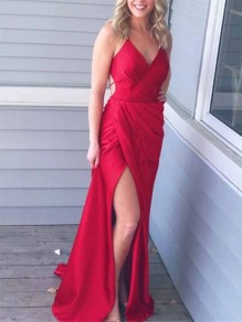 Long Red V-Neck Prom Dresses Formal Evening Gowns 99501953 Long Red V-Neck Prom Dresses Formal Evening Gowns 99501953