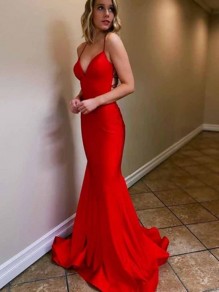 Long Red V-Neck Prom Dresses Formal Evening Gowns 99501954 Long Red V-Neck Prom Dresses Formal Evening Gowns 99501954