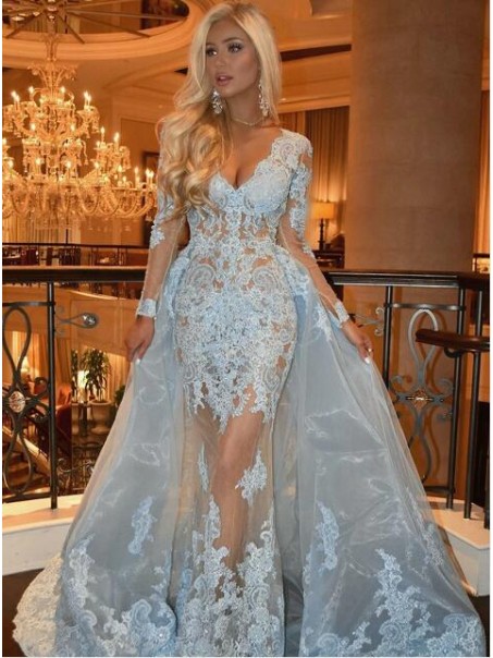 Long Sleeves Lace V-Neck Prom Dresses Formal Evening Gowns 99501962 Long Sleeves Lace V-Neck Prom Dresses Formal Evening Gowns 99501962