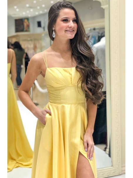 A-Line Long Yellow Prom Dresses Formal Evening Gowns 99501983