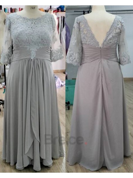 A-Line 3/4 Length Sleeves Lace Chiffon Mother of  The Bride Dresses 99503015