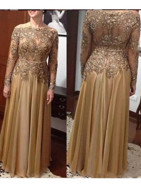 Elegant Long Sleeves Beaded Lace Mother of The Bride Dresses 99503048
