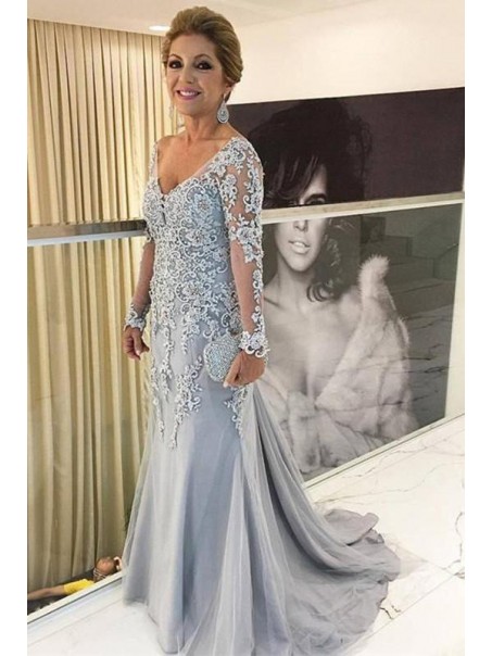 Long Sleeves V-Neck Lace Mother of The Bride Dresses 99503050