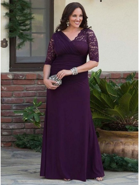 Elegant Lace Chiffon V-Neck Long Mother of The Bride Dresses 99503063