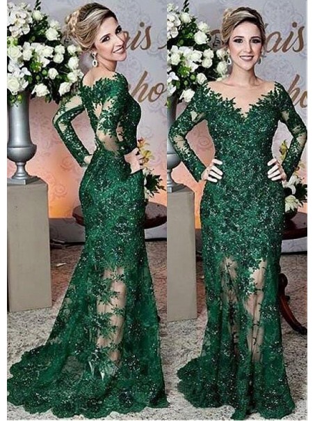 Mermaid Long Sleeves Beaded Lace Mother of The Bride Dresses 99503082