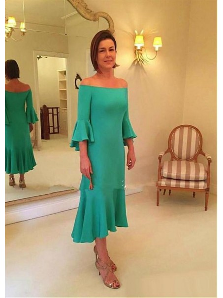 Tea-Length Off-the-Shoulder Mother of The Bride Dresses 99503084