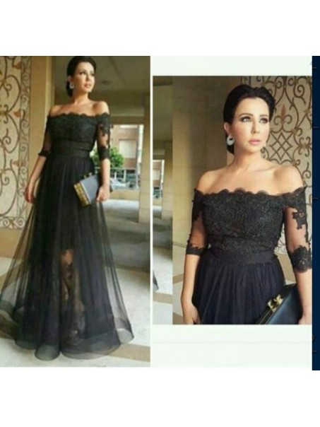 Long Black Off-the-Shoulder Lace Mother of The Bride Dresses 99503091
