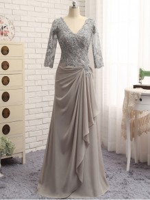 Elegant Chiffon Beaded V-Neck Long Mother of The Bride Dresses 99503100