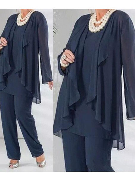 Elegant Chiffon Long Sleeves Plus Size Mother of the Bride Pant Suits Dresses 99503102