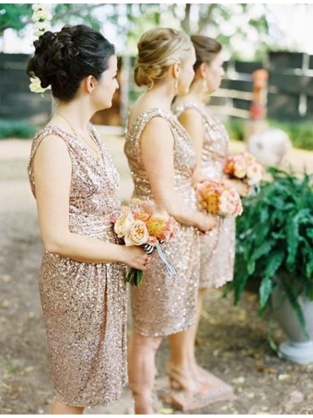Short V-Neck Sequins Bridesmaid Dresses 99601006