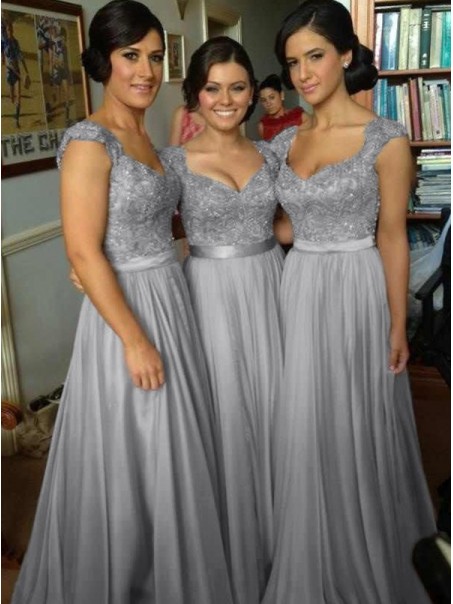 A-Line Cap-Sleeves Lace Chiffon Long Bridesmaid Dresses 99601014 A-Line Cap-Sleeves Lace Chiffon Long Bridesmaid Dresses 99601014
