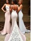Trumpet/Mermaid Spaghetti Straps Lace Long Bridesmaid Dresses 99601021