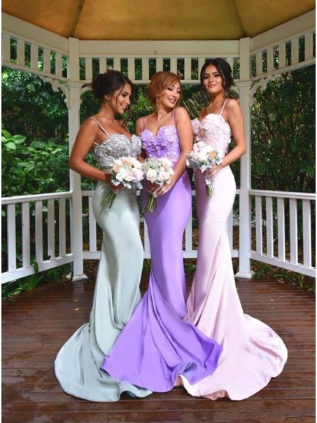 Trumpet/Mermaid Spaghetti Straps Long Bridesmaid Dresses 99601023