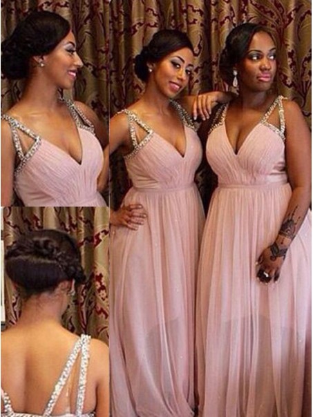 Long Pink Beaded Wedding Party Dresses Bridesmaid Dresses 99601024
