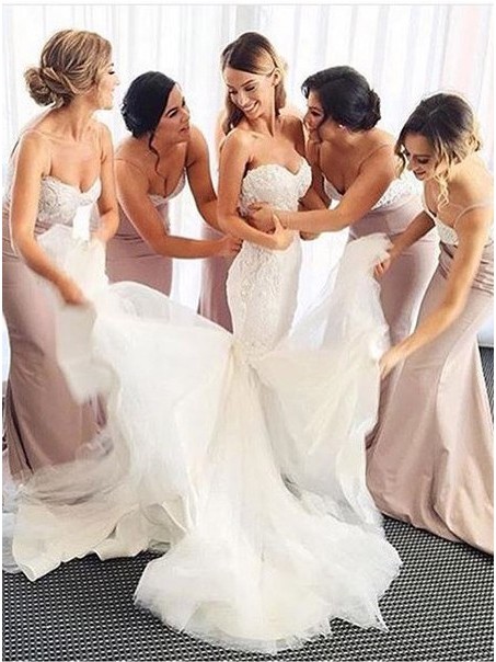 Trumpet/Mermaid Sweetheart Lace Long Pink Bridesmaid Dresses 99601026