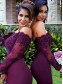 Long Sleeves Off-the-Shoulder Lace Purple Mermaid Wedding Party Dresses Bridesmaid Dresses 99601030