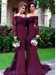 Long Sleeves Off-the-Shoulder Lace Purple Mermaid Wedding Party Dresses Bridesmaid Dresses 99601030