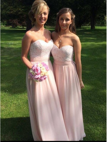 Long Pink Lace and Chiffon Wedding Party Dresses Bridesmaid Dresses 99601036