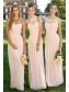 Lace Illusion Neckline Long Pink Floor-Length Chiffon Lace Wedding Party Dresses Bridesmaid Dresses 99601039