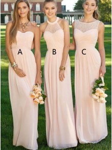 Lace Illusion Neckline Long Pink Floor-Length Chiffon Lace Wedding Party Dresses Bridesmaid Dresses 99601039 Lace Illusion Neckline Long Pink Floor-Length Chiffon Lace Wedding Party Dresses Bridesmaid Dresses 99601039