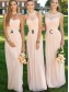 Lace Illusion Neckline Long Pink Floor-Length Chiffon Lace Wedding Party Dresses Bridesmaid Dresses 99601039