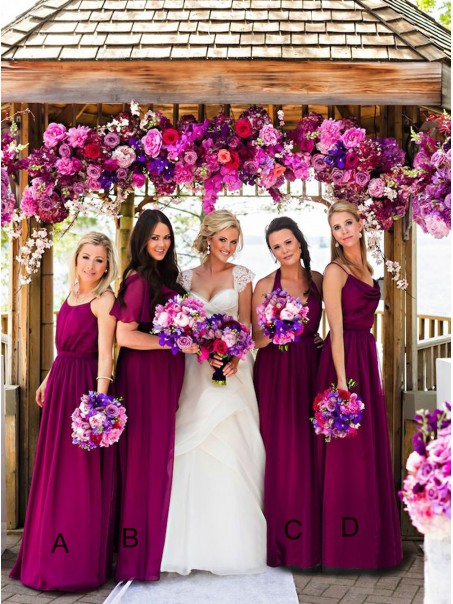 Long Purple Chiffon Floor-Length Wedding Guest Dresses Bridesmaid Dresses 99601041