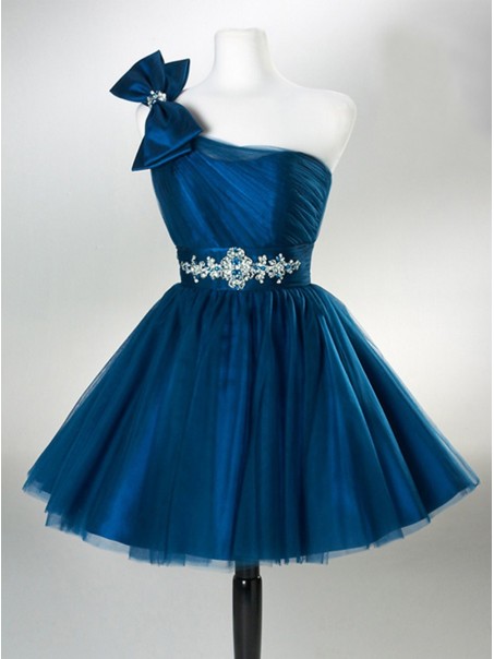 A-Line One-Shoulder Short Blue Wedding Party Dresses Bridesmaid Dresses 99601046