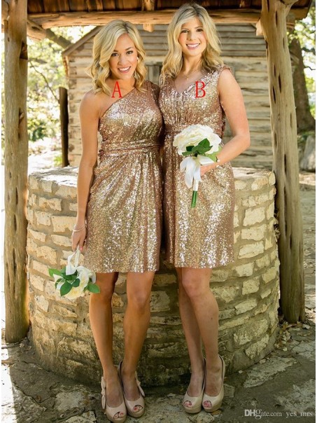 Gold Sequins Short Wedding Party Dresses Bridesmaid Dresses 99601047
