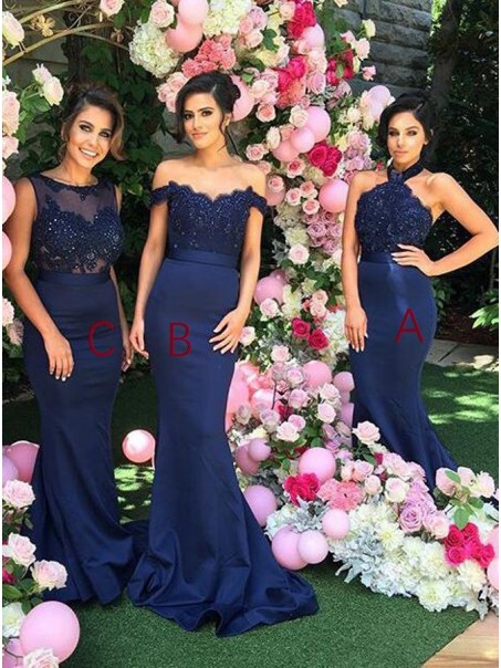 Trumpet/Mermaid Long Blue Lace Wedding Party Dresses Bridesmaid Dresses 99601051