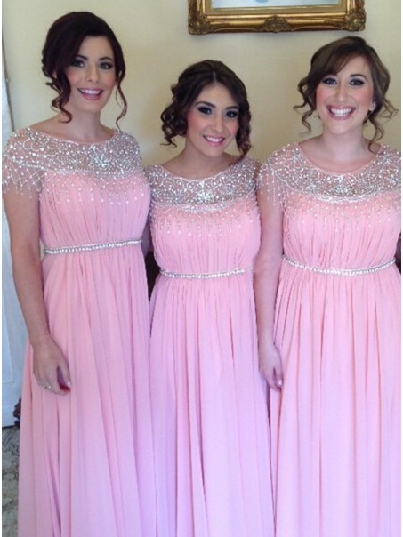 Long Pink Beaded Chiffon Wedding Party Dresses Bridesmaid Dresses 99601054