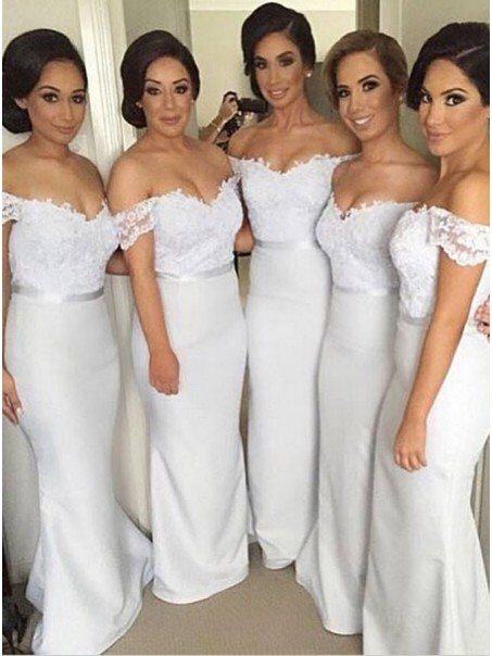 Trumpet/Mermaid Off-the-Shoulder Lace Long Wedding Party Dresses Bridesmaid Dresses 99601056