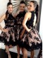 A-Line Halter Short Black Lace Knee-Length Wedding Party Dresses Bridesmaid Dresses 99601062