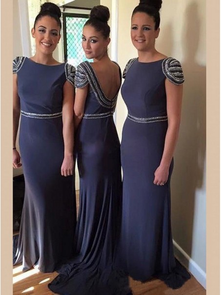 Cap-Sleeves Beaded Long Wedding Party Dresses Bridesmaid Dresses 99601064