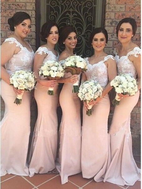 Trumpet/Mermaid Cap-Sleeves Lace Wedding Party Dresses Bridesmaid Dresses 99601071