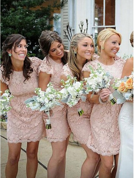 Short Lace Cap-Sleeves Lace Wedding Party Dresses Bridesmaid Dresses 99601074