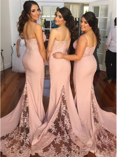Trumpet/Mermaid Spaghetti Straps Lace Wedding Party Dresses Bridesmaid Dresses 99601075