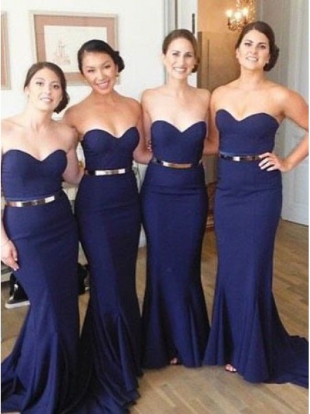 Trumpet/Mermaid Sweetheart Long Blue Wedding Party Dresses Bridesmaid Dresses 99601077