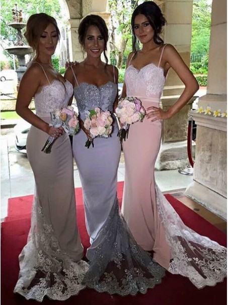 Trumpet/Mermaid Spaghetti Straps Lace Wedding Party Dresses Bridesmaid Dresses 99601079