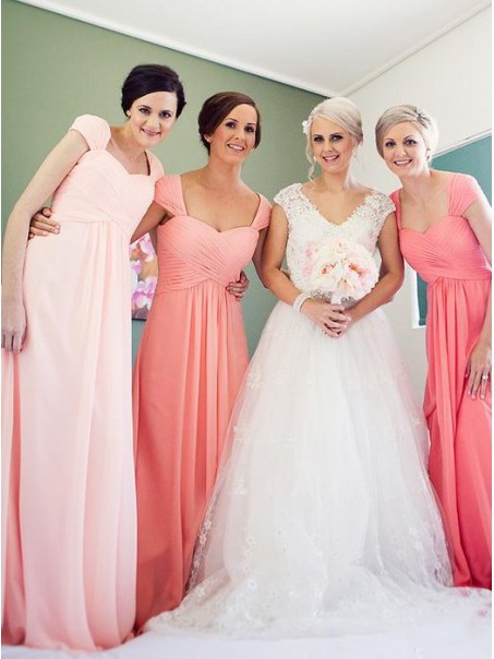 Cap-Sleeves Long Chiffon Wedding Party Dresses Bridesmaid Dresses 99601087