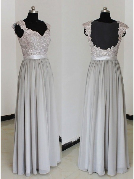 Floor-Length Cap-Sleeves Chiffon Lace Backless Wedding Party Dresses Bridesmaid Dresses 99601090