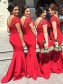 Trumpet/Mermaid Cap-Sleeves V-neck Lace Long Red Wedding Party Dresses Bridesmaid Dresses 99601092