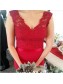 Trumpet/Mermaid Cap-Sleeves V-neck Lace Long Red Wedding Party Dresses Bridesmaid Dresses 99601092