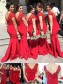 Trumpet/Mermaid Cap-Sleeves V-neck Lace Long Red Wedding Party Dresses Bridesmaid Dresses 99601092